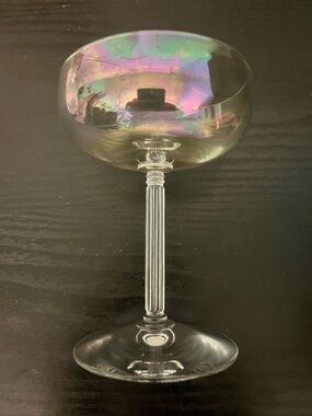 VTG 4 Iridescent Art Deco Champagne Coupe Crystal Glasses Ribbed Stems Fostoria?